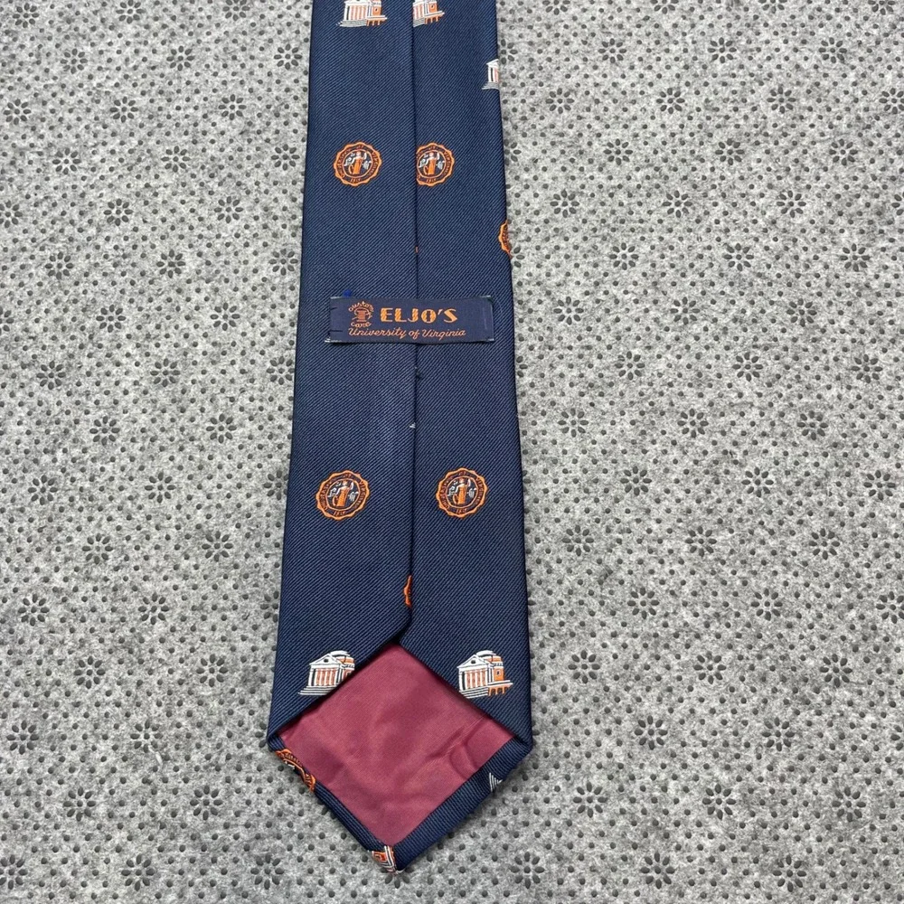 Vintage England Eljo's University of Virginia UVA Rotunda Navy Blue Silk Tie